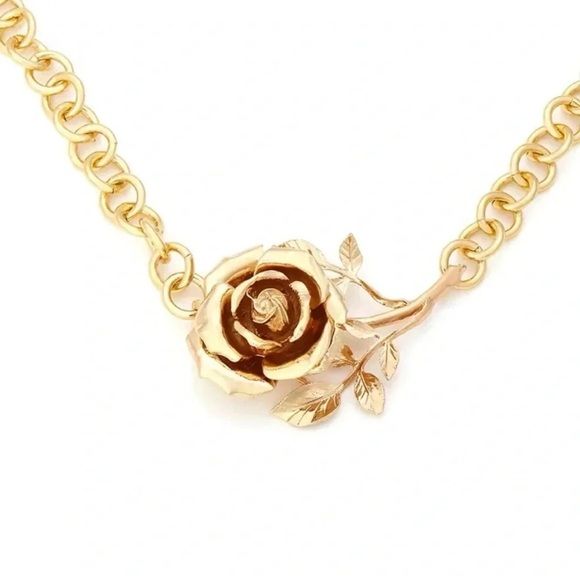 Anthropologie Metallic Rose Elegance Gold Bold Floral Statement Necklace - Picture 8 of 9